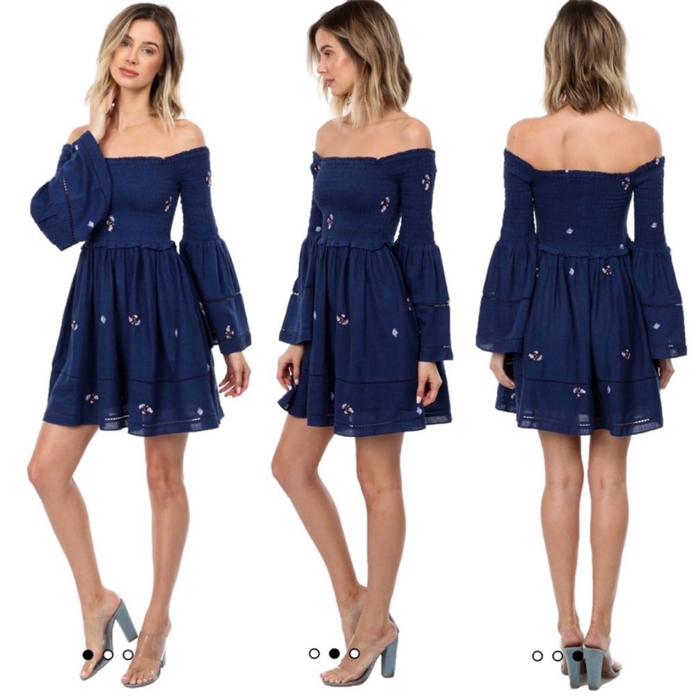 Free People Counting Daisies embroidered off-the-shoulder mini dress